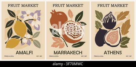 Vintage fruit market posters with unique harm Stock Vector