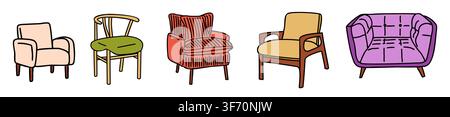Set of distinct armchairs and a sofa  Stock Vector