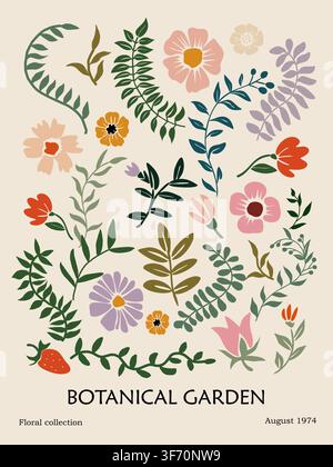 Botanical Garden collage print with stylish flower Stock Vector