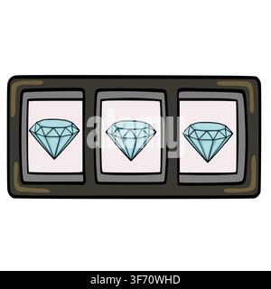 Slot machine reels with three diamond symbols, flat vector illustration Stock Vector