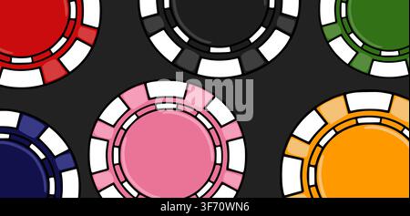 Colorful casino chips banner vector illustration featuring gambling tokens on dark background Stock Vector