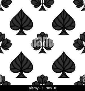 Seamless vector pattern with stylized black spade playing card suits on white background Stock Vector