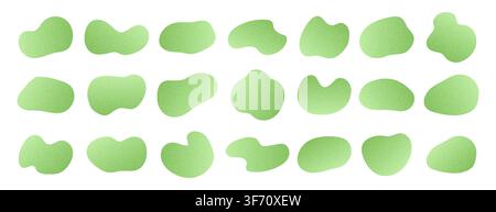 Pastel green gradient amoeba blobs, irregular liquid shapes with noisy texture. Fluid grainy effect elements collection. Stock Vector