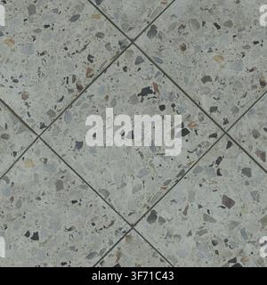 A high resolution seamless texture of grey terrazzo stone tiles with marble aggregate chips. Stock Photo