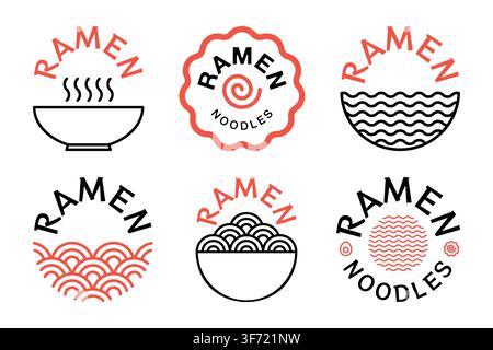 Japanese Ramen Noodle Logo Badge Collection, Asian Restaurant Vector Labels Stock Vector
