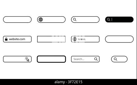 Vector website search bars, URL bars, and user interface elements set isolated on white background. Stock Vector