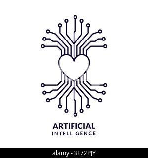 Modern vector heart logo with circuit chip elements. Concept of innovation technology, artificial intelligence, digital healthcare, medical technology Stock Vector