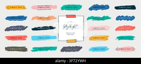 Line handwriting design template. Marker and pen color writing text. Highlight type frames. Square, scribble, parentheses, message hand drawn notes Stock Vector