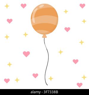 Cute pastel orange striped balloon vector illustration. Minimalist glossy party balloon icon with a wavy string in kawaii style. Perfect for birthday Stock Vector