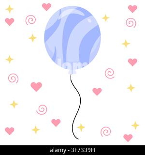 Cute pastel periwinkle swirl balloon vector icon. Minimalist glossy party balloon icon with a wavy string and a soft shadow in kawaii style. Perfect f Stock Vector