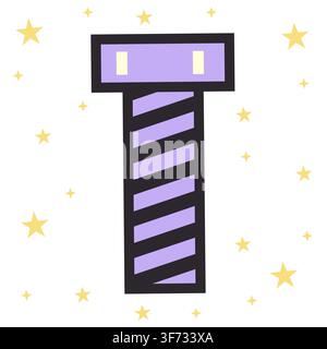 Cute pastel purple screw bolt vector illustration. Minimalist glossy hardware and DIY craft tool icon with a bold outline in kawaii style. Perfect for Stock Vector