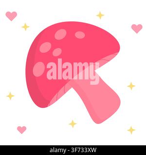 Cute pastel red mushroom vector illustration. Minimalist polka dot toadstool icon with a soft stalk in kawaii doodle style. Perfect for planners, stic Stock Vector