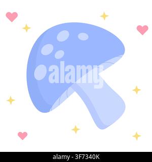 Cute pastel periwinkle mushroom vector icon. Minimalist polka dot toadstool icon with a soft stalk in kawaii doodle style. Perfect for planners, stick Stock Vector