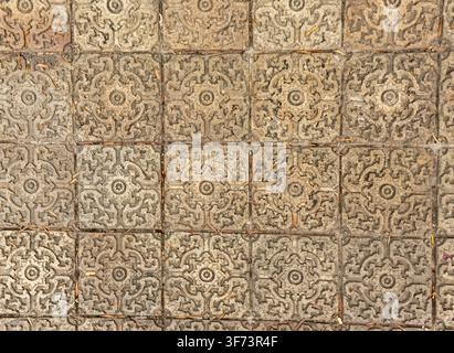 Collection of abstract brick stone and pavement textures featuring weathered masonry cobblestone and ornate tile surfaces Stock Photo
