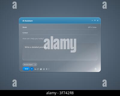Ai assistant interface window with text input field and gpt4 turbo model selection Stock Vector