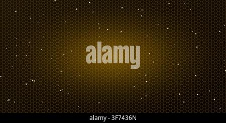 Abstract golden hexagon pattern background with glowing particles and light flare effect, futuristic digital technology wallpaper design Stock Vector