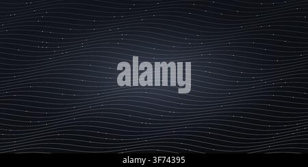 Abstract background with wavy lines and glowing dots, dark blue digital wave pattern, futuristic technology concept, vector illustration Stock Vector