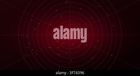 Abstract radar screen with glowing dots on dark red background Stock Vector