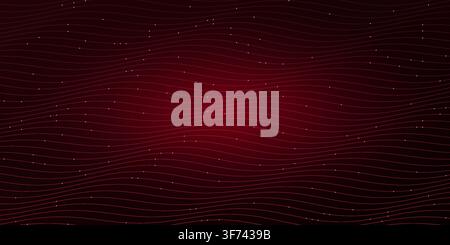 Abstract background with wavy lines and glowing dots, dark red digital wave pattern, futuristic technology concept, vector illustration Stock Vector