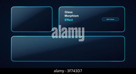 Glass morphism ui elements with glowing blue borders, frosted glass effect panels, modern user interface design, vector illustration Stock Vector