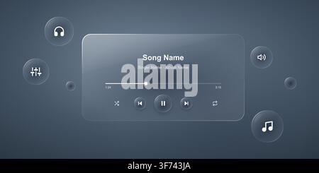 Glassmorphism ui music player interface design Stock Vector