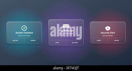 Glassmorphism notification alert popups ui Stock Vector