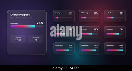 Glassmorphism dashboard progress tracking ui Stock Vector