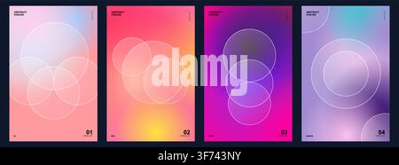 Set of abstract posters with soft gradient backgrounds and overlapping circle outlines Stock Vector