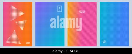 Set of abstract gradient backgrounds with geometric patterns, halftone dots, and lines for modern poster, flyer, or business card design Stock Vector