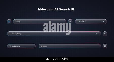 Iridescent ai search ui bar elements and input fields for modern web application interface Stock Vector