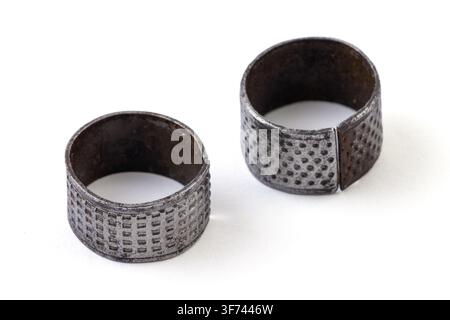 Traditional Metal Thimble Sewing Tool Isolated on White Background Stock Photo