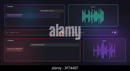 Modern ai assistant interface elements with voice command visualization and input fields Stock Vector