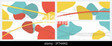Set of abstract artistic banners with organic shapes, textured patterns, and colorful lines Stock Vector