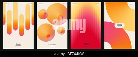Set of modern abstract cover designs with gradient line patterns, geometric shapes, and vibrant color transitions for posters, brochures, and flyers Stock Vector