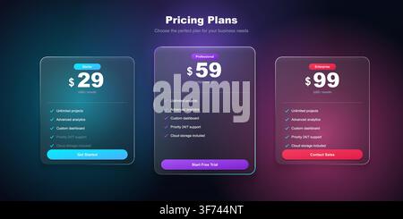 Modern pricing plans ui design with glassmorphism effect Stock Vector