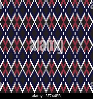 Blue Argyle fair isle seamless pattern design for knitwear, fashion textile, graphics Stock Vector
