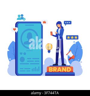 Businessman Managing Personal Branding on Social Media. Personal Branding Concept Stock Vector