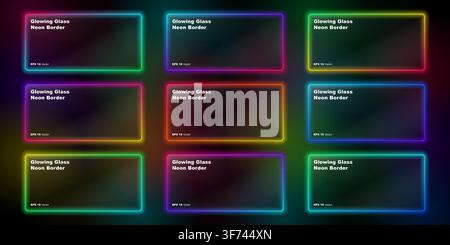Collection of glowing neon glass frames with colorful light borders Stock Vector