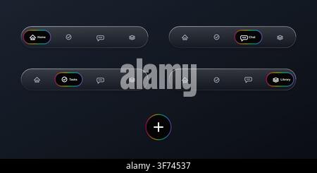 Modern dark navigation bar ui with neon gradient accents Stock Vector