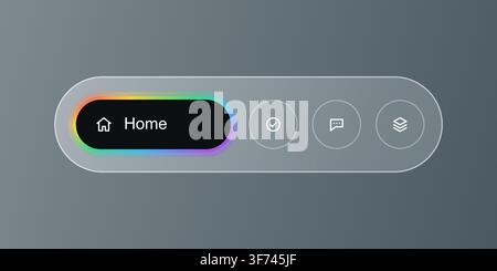 Modern glassmorphism navigation bar ui element with colorful gradient border and icons Stock Vector