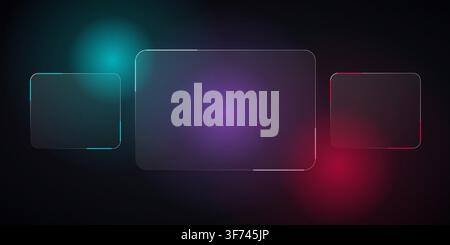 Abstract glassmorphism background with glowing light effects and transparent rectangular panels Stock Vector
