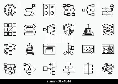 business strategy process line icons set vector roadmap symbols Stock Vector