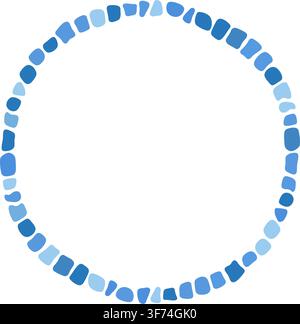 Blue antique stone mosaic circle frame. Decorative Greek style round border. Abstract brick mosaic frame. Rome rock circle border. Design art element Stock Vector