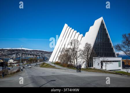 Tromso; Arctic Cathedral and Bridge; Norway Stock Photo