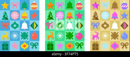 Colorful holiday-themed pixel art icons set with festive symbols Stock Vector