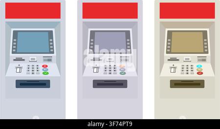 Three modern atm machines with different screen displays Stock Vector
