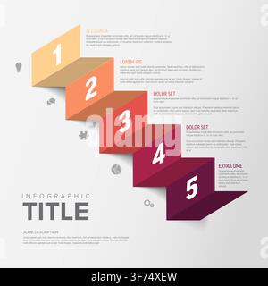 This clean business infographic template features five numbered steps. Use this professional infographic template to visualize your options and steps Stock Vector