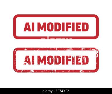 A red AI modified rubber stamp set in clean and grunge styles. Use this AI modified stamp to label and identify digital content altered by artificial Stock Vector