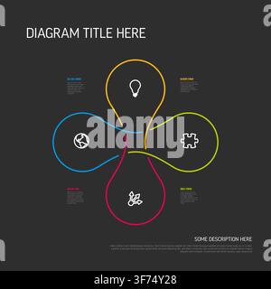 A modern infographic template featuring a colorful infinity loop with four steps for your business infographic. This loop design helps present process Stock Vector