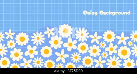 Summer or spring floral daisy vector banner or card, white flowers on blue background for package design Stock Vector